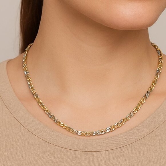 Vintage Signed RCI Italy 925 Sterling Silver Two-Tone Diamond Cut 18” Necklace - Picture 7 of 8